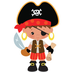 Funny pirate captain  boy  vector cartoon illustration