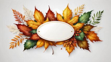 Autumn Leaf border Banner Template on White Background - obrazy, fototapety, plakaty