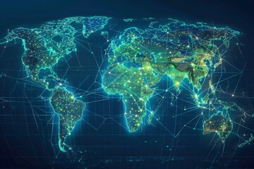 Digital map of world network created with generative ai - obrazy, fototapety, plakaty