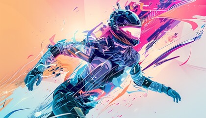 Illustrate distinct futuristic dance styles with a mix of vector art and glitch art, creating a visually striking composition of fluid, geometric movements in a digital realm - obrazy, fototapety, plakaty
