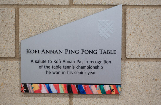Ping pong table dedicated to Kofi Annan at Macalester College, was Secretary General of the United Nations. St Paul Minnesota MN USA