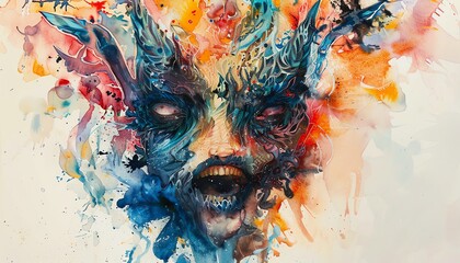 Produce a watercolor portrait series featuring mythological creatures in everyday settings from unique and unexpected camera angles Show a playful mix of realism and whimsy to add a twist to tradition