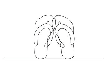 Continuous single line drawing of slippers for beach summer party. Vector illustration 