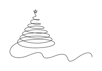 Christmas tree vector illustration continuous one line drawing. Premium vector