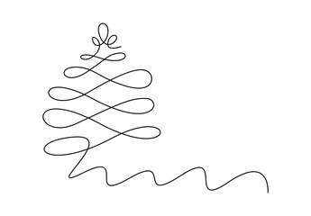 Christmas tree vector illustration continuous one line drawing. Premium vector