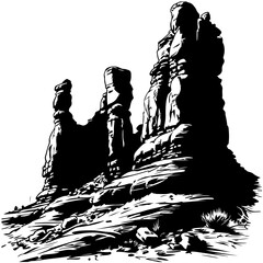 Large rock towers in desert
