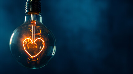 Heart-Shaped Filament in a Light Bulb - Concept of Love and Ideas - obrazy, fototapety, plakaty