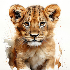 Watercolor Southern African Lion, clipart Illustration, Generative Ai