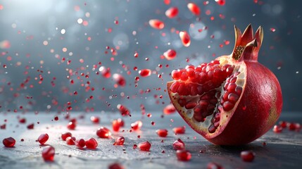 Close-up of vibrant pomegranate with numerous red berries - Powered by Adobe