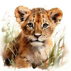 Watercolor Southern African Lion, clipart Illustration, Generative Ai