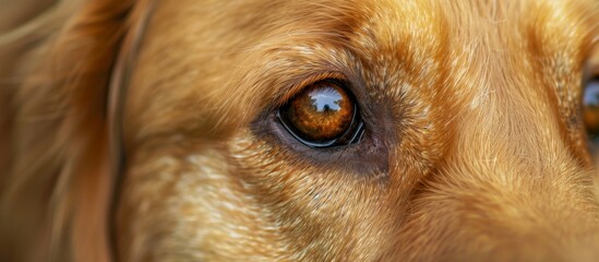 Close-up view of a canine's eye with a soft focus backdrop, showcasing intricate details and natural beauty