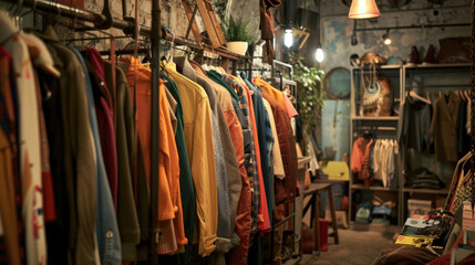 Fototapeta premium Second-Hand Clothing Store, Sustainable Clothing on Display