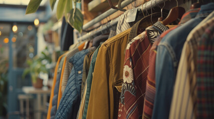 Fototapeta premium Second-Hand Clothing Store, Sustainable Clothing on Display