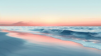 Fototapeta na wymiar Serene seascape with gentle waves and a soft pink sunrise, capturing the tranquil beauty of the beach at dawn