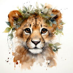 Watercolor Southern African Lion, clipart Illustration, Generative Ai - obrazy, fototapety, plakaty