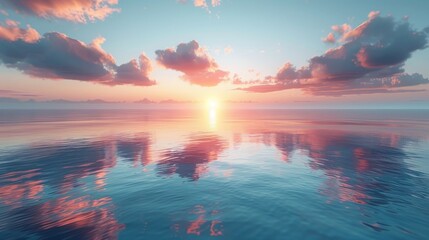 Vibrant sunrise over calm waters, painting the sky and sea in shades of pink and blue Concept of serene beauty, nature's canvas, and the calmness of dawn