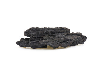 Natural wood charcoal, traditional charcoal or hardwood charcoal isolated on white background. For heating food in cooking.  cosmetics. deodorant in the refrigerator. Activated Carbon. BBQ.