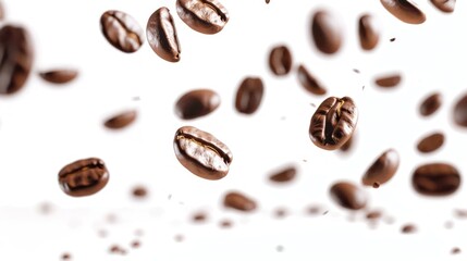 flying coffee beans on white background ​