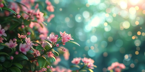 Pink Flowers Blooming on a Sunny Day. Generative AI - obrazy, fototapety, plakaty