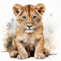 Obraz premium Watercolor Southern African Lion, clipart Illustration, Generative Ai