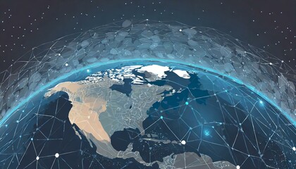 Earth view from space. Global network. Blockchain technology. Planet and communication. Future world