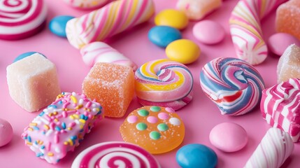 The concept of National Candy Day, top view. Copy space area for text. Background, banner, template, events card