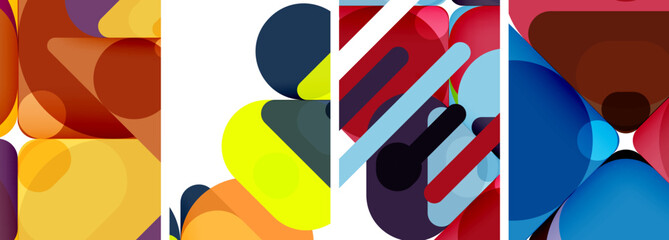 A composition of four rectangles in electric blue, carmine, and other colors over a white background, creating a pattern reminiscent of modern art