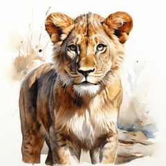 Watercolor Southern African Lion, clipart Illustration, Generative Ai