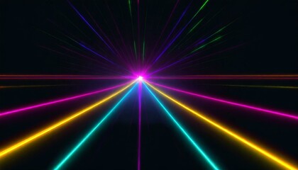 Abstract Retro Sci-Fi Neon bright lens flare colored on black background. Laser show colorful...