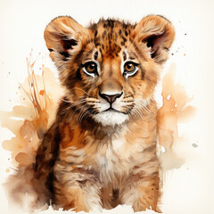 Obraz premium Watercolor Southern African Lion, clipart Illustration, Generative Ai