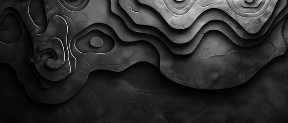 A seamless pattern of topographic lines form intricate patterns with organic shapes and curves The design incorporates monochromatic black tones