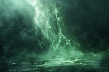 Eerie emerald glow emanating from an unknown origin - obrazy, fototapety, plakaty