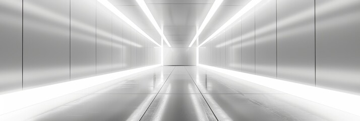 White futuristic corridor with neon lighting