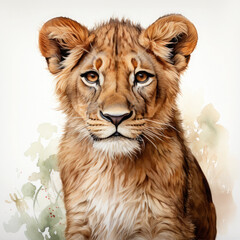 Fototapeta premium Watercolor Southern African Lion, clipart Illustration, Generative Ai