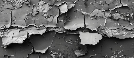 Captured in black and white, this image features a detailed close-up of worn and peeling paint, adding a vintage aesthetic. - obrazy, fototapety, plakaty