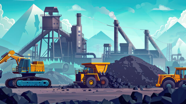 Illustration of Coal Mining Machinery in Industrial Setting