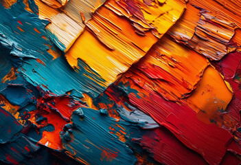 Closeup of abstract rough colourful colours painting texture with oil brushstroke pallet knife paint
