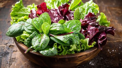Fresh green salad with spinach.arugula.romaine and lettuce - obrazy, fototapety, plakaty