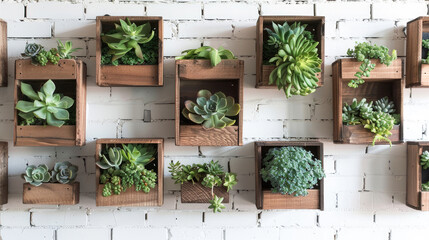 Modern Plant Wall with Wooden Planters