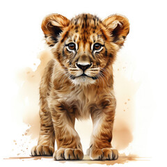 Obraz premium Watercolor Southern African Lion, clipart Illustration, Generative Ai