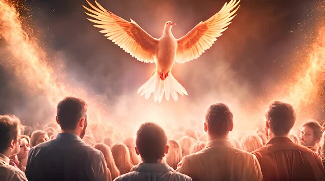 Pentecost Sunday A Rear View Digital Illustration of the Holy Spirit Descending as Tongues of Fire on Believers
