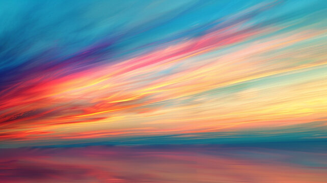 An abstract exploration of the sky's changing colors during a sunset, where the canvas becomes a fluid mix of light and color