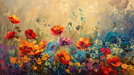 Beautiful floral background. Colorful flowers. Oil painting. Abstract art background.