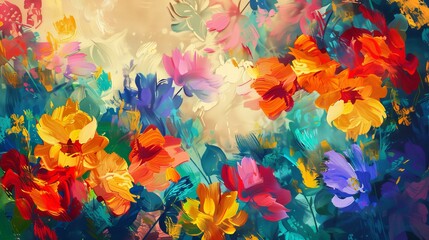 Beautiful floral background. Colorful flowers. Oil painting. Abstract art background.