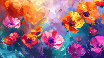 Fototapeta na wymiar Beautiful floral background. Colorful flowers. Oil painting. Abstract art background.