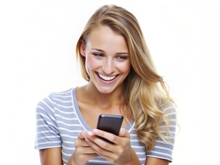 woman with mobile phone, isolated white background
