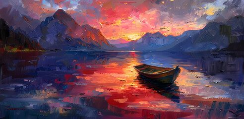 3D Oil Paint Lonely Boat Mug Wrap Generated by AI
