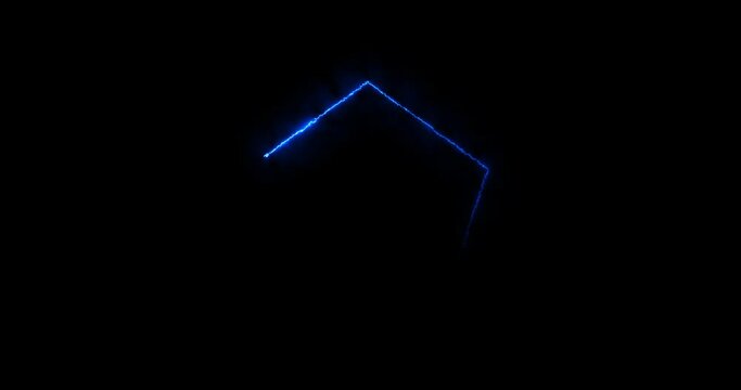 
Traceable neon light moving on border of a pentagon. Glowing pentagon noen stripes frame seamless animation disco party night club sign. Neon diamond retro style fluorescent tube laser light footage.