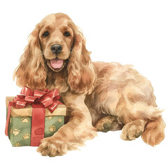 Cute English Cocker Spaniel With Gift Box In