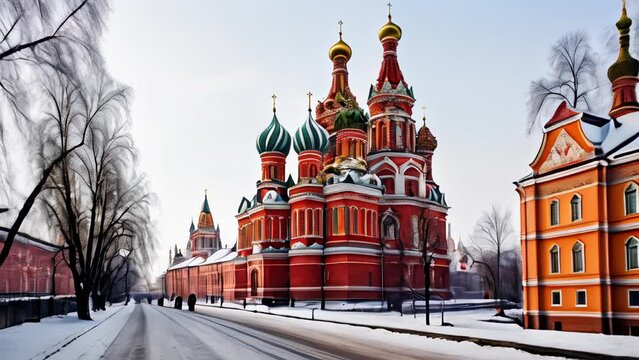  Snowy day at the iconic St Basils Cathedral in Moscow